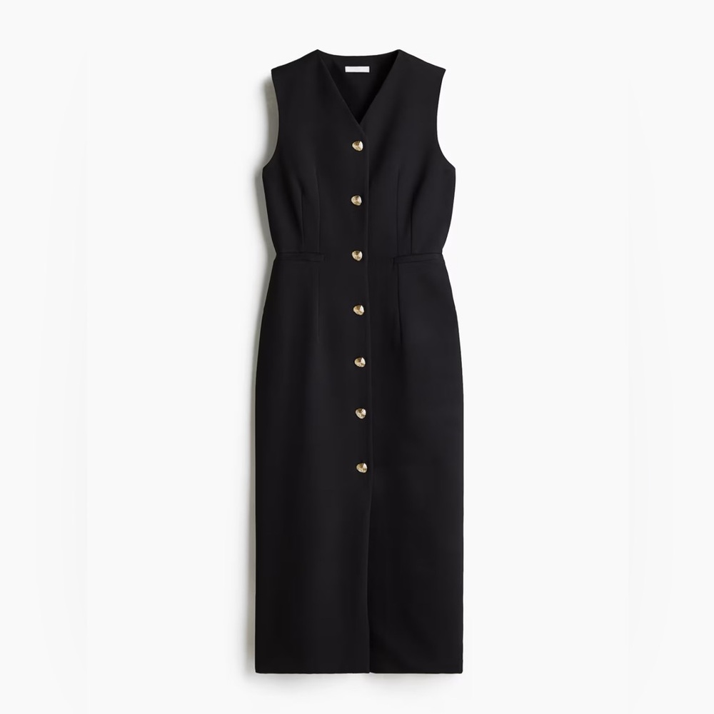 H&M Fitted Button Front Sleeveless Black Dress sz M